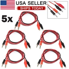 5PCS 3FT Banana Plug Probe Cable to Alligator Test Lead Clip Wire For Multimeter