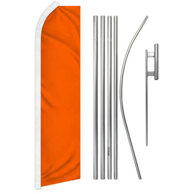 Solid Orange Swooper Flutter Feather Advertising Flag Pole Kit Solid Color Flag