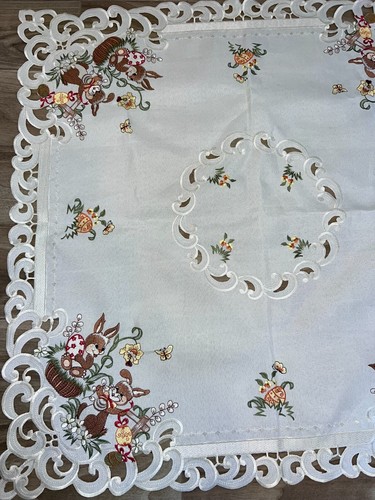 Cutwork Fabric Square Tablecloth Topper Embroidery Easter Eggs Bunnies Flowers - Picture 3 of 3