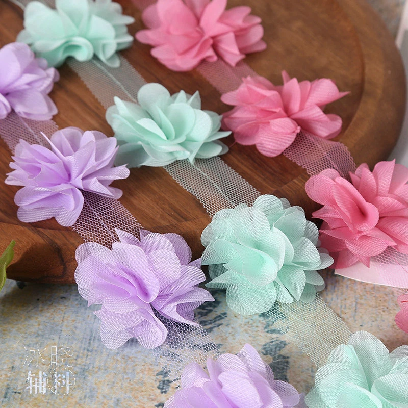 10 jardas 120x flor 3D cluster chiffon acabamento de renda fita borda costura tecido multi - Imagem 4 de 4
