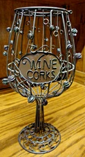 Wine Corks 12x6" Metal Basket-Goblet Shaped Holder-Hinged Lid-Curled Accents 983