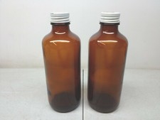 Brown Glass Bottles Set Of 2 Vintage Dow Chemical Emblem White Metal Cap