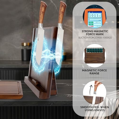 2 - in - 1 Magnetic Knife Block Holder with 16"x11" Cutting Board, Crafted from - Picture 2 of 9