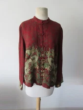 CITRON SANTA MONICA 100% silk abstract Asian floral dragon pattern top SM