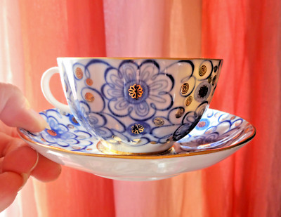 Imperial Porcelain Bindweed Winding Twig Cup Saucer Set LFZ Lomonosov 8.5 oz 22k
