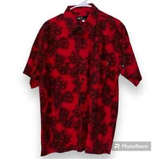 Vintage O  NEILL men  s size large casual button down red black Hawaiian floral