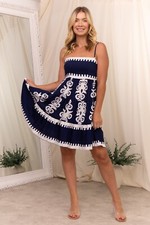 Iris Maxi Navy White Sundress | Adjustable Straps | Rayon Blend