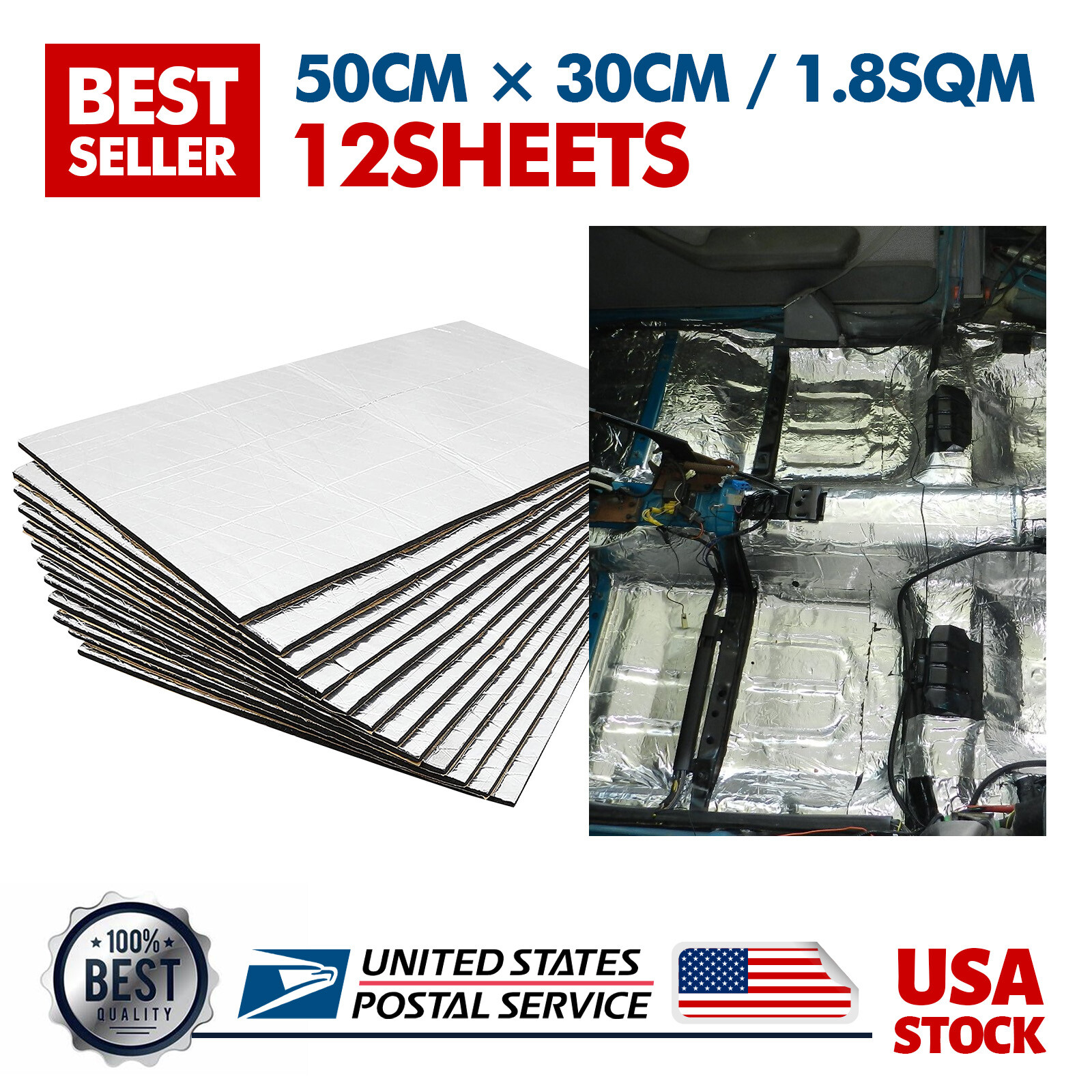 Self-adhesive Fireproof Sound Deadener Heat Insulation Mat Fit Car Hood Engine