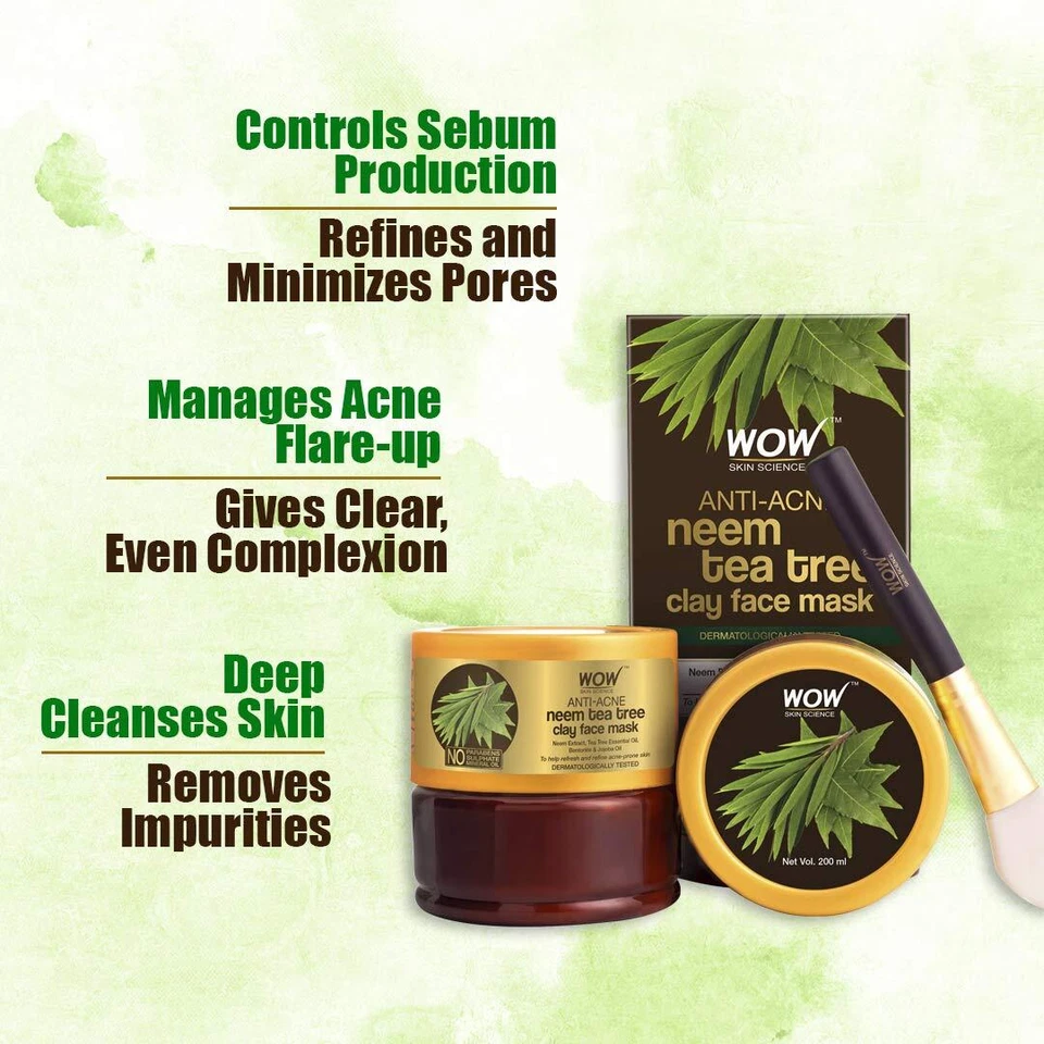 WOW Skin Science Anti-Acne Neem & Tea Tree Clay Face Mask for Refreshing-200ml - Image 4 of 4