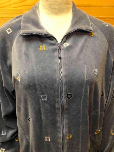 Vintage Appleseed's Blue Velour Jogging Bomber Jacket Zip Stitched Design Sz L - Picture 2 of 10
