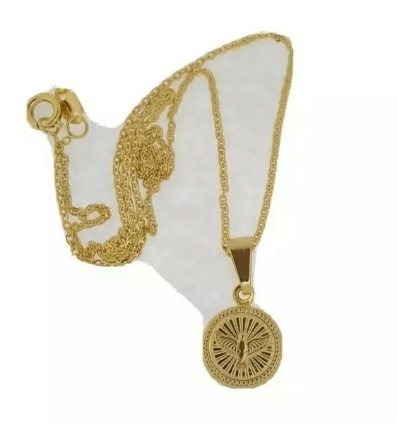 Alternate view of Holy Spirit Dove Medal 18k Gold Plated Pendant With Inch Chain Confirmation