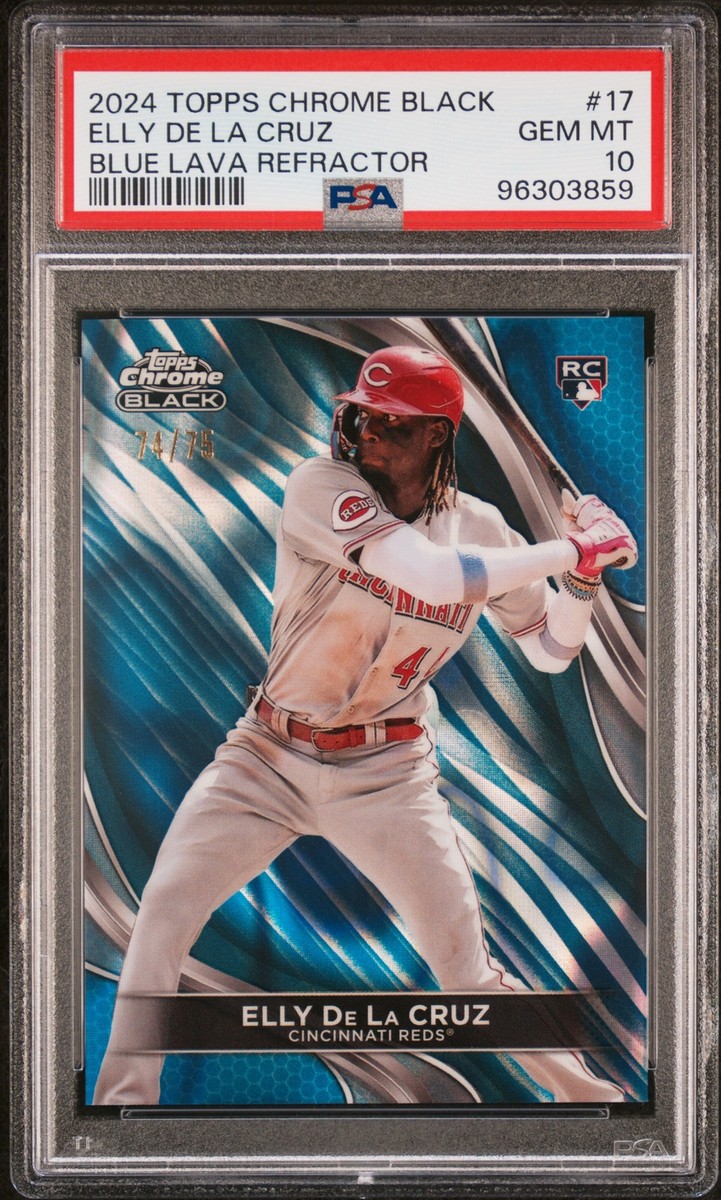 Elly De La Cruz 2024 Topps Chrome Black #17 Blue Lava Refractor RC 