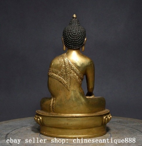 Ancienne statue de Bouddha Shakyamuni Amitabha Shakyamuni 8,6" en bronze doré chinois - Photo 8/9