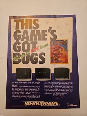 Vintage SierraVision Pest Patrol Apple Computer Game Magazine Print AD