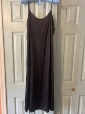 Vintage Nylon Vanity Fair Long Black Simple Nightgown Slip Dress 36