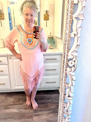 Crochet Medallion Tassel Beach Bikini Swimsuit Cover Up S/M  L/XL