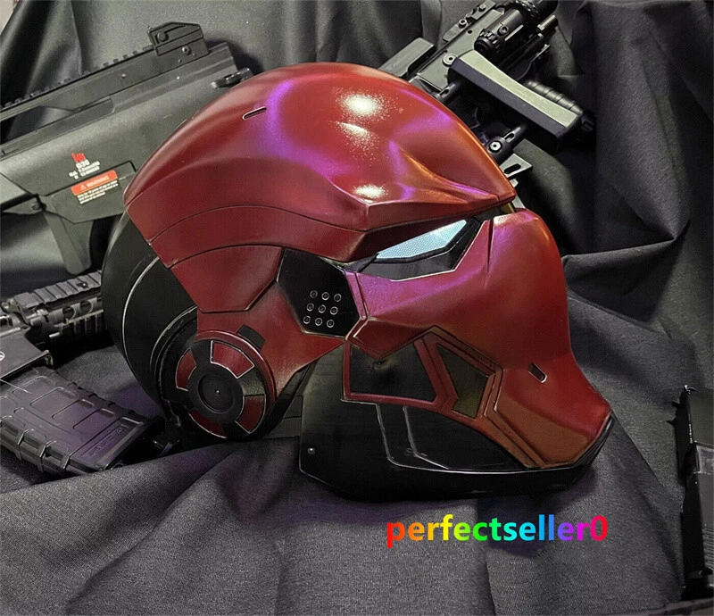 Red Hood Red Helmet 3D Print Led Eyes Pale Rider Cosplay Mask Halloween Collect - Image 2 of 4