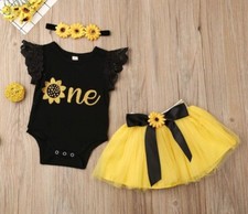 Sunflower First Birthday Baby Girl Tutu 3Pcs Cake Smash Set Size 9-12 Months