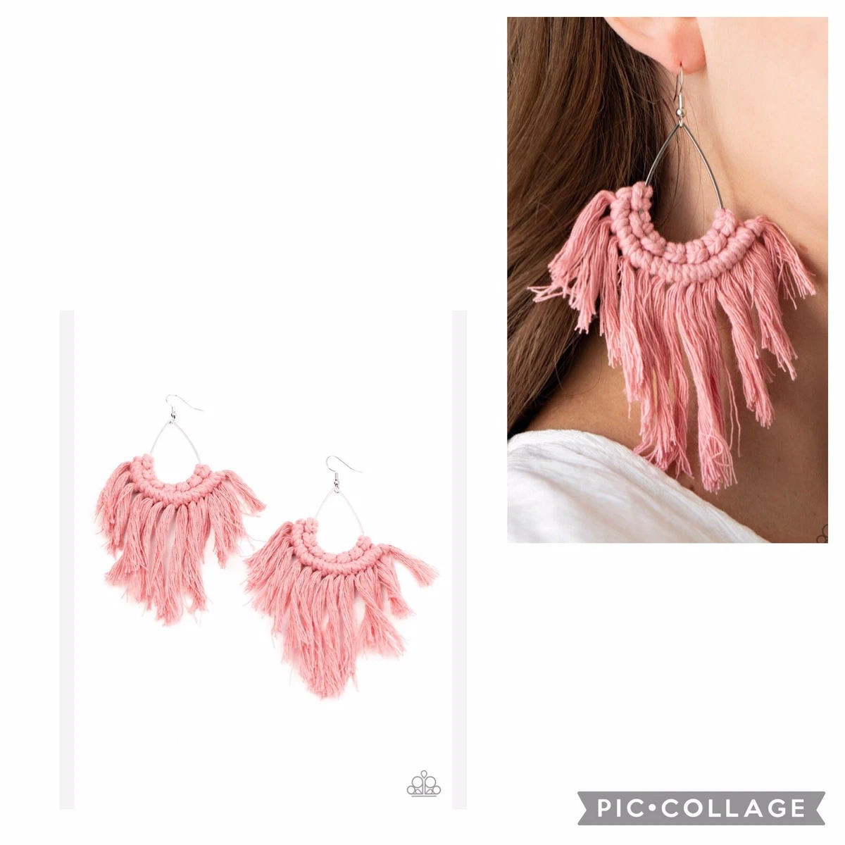 Paparazzi Earrings Wanna Piece Of Macrame Pink Macrame
