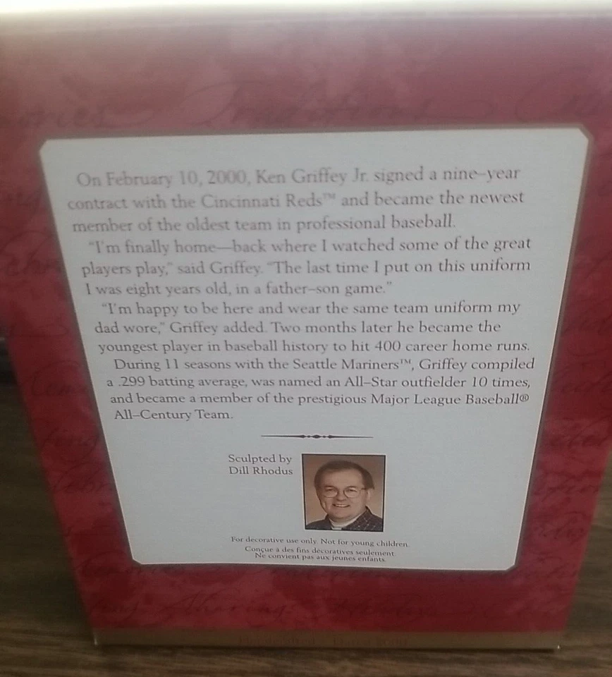 KEN GRIFFEY,JR 2000 HALLMARK KEEPSAKE 圣诞树装饰,辛辛纳蒂红 — 第 4/4 张图片