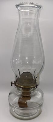 Eagle Clear Glass Brass Oil Lamp 13  With Globe Wick Knob Patina Vintage USA
