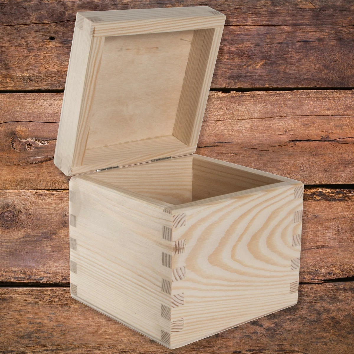 Wooden Box with Lid 11x11x10cm Small Square Cube Plain Decorative Pine Storage