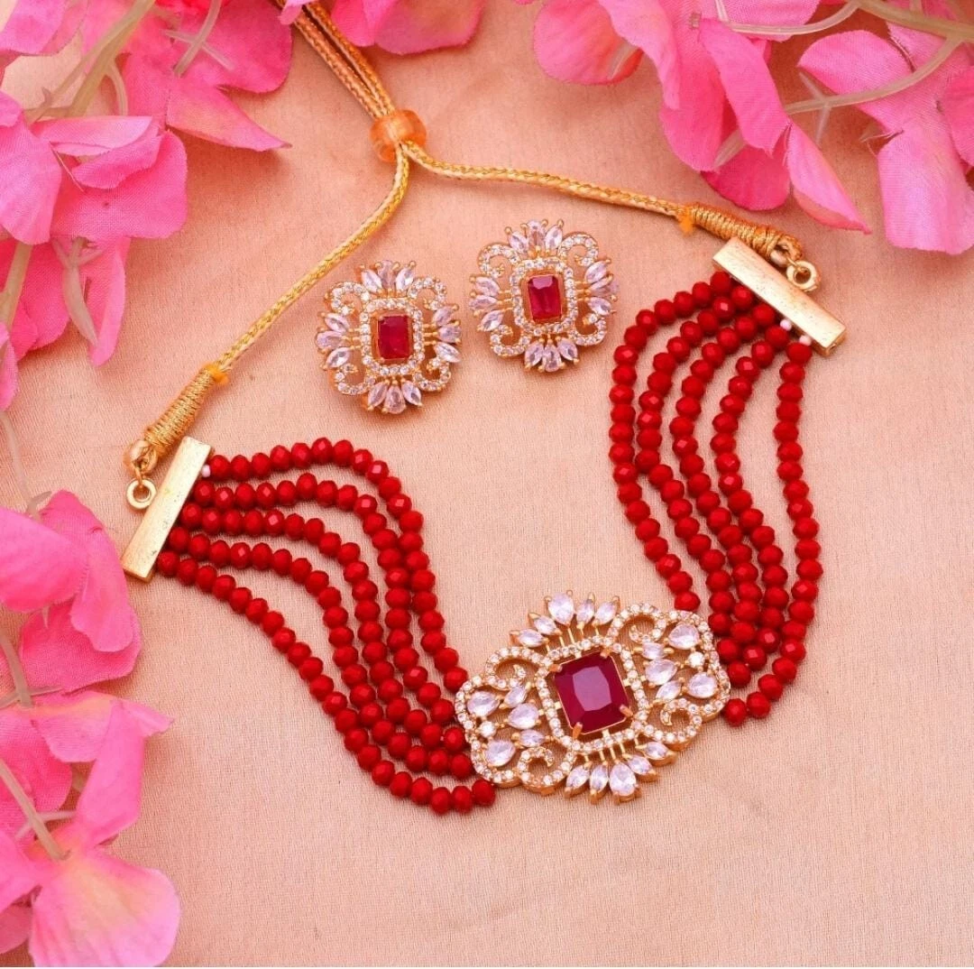 Red color choker necklace deals