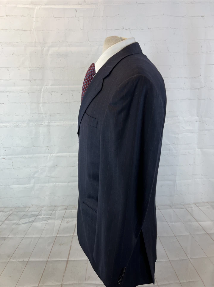 Hickey Freeman Men's Dark Navy Blue Striped Wool Suit 42R 36X30 $1,695 - Image 4 of 4