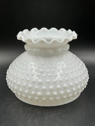 Vintage Hobnail White Milk Glass GWTW Hurricane Lamp Shade  7" Fitter