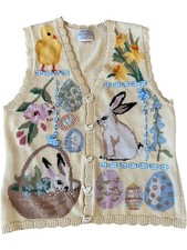 Susan Bristol Women’s Embroidered Sweater Easter Vest Vintage 90s Size Medium