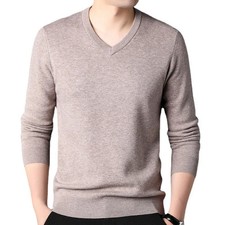 Spring Autumn Fashion Pullovers Men V Neck Long Sleeved Stretch Khaki S