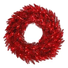 Vickerman 30" Fir Dura-lit LED Artificial Christmas Wreath in Tinsel Red