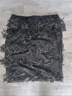 Maree pour toi Skirt 16 Fringe Sequin Black Glitter Party Formal Pencil New