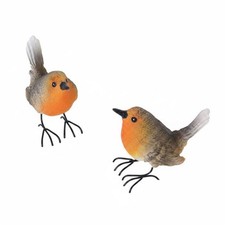 2 Pieces Robin Figurine Gift Idea Garden Bird Figurine for Flower Pot