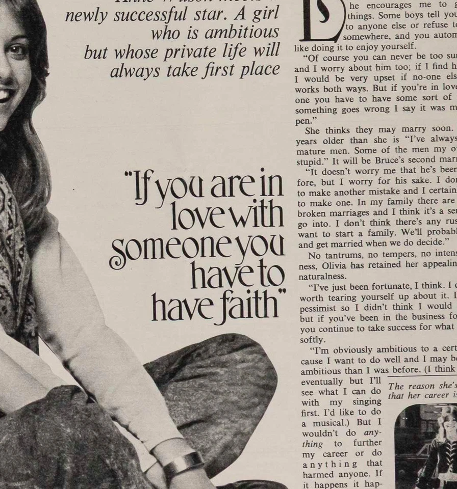 Olivia Newton-John New Successful Star Early interview & photo's UK MAGAZINE 70s - Image 3 of 3