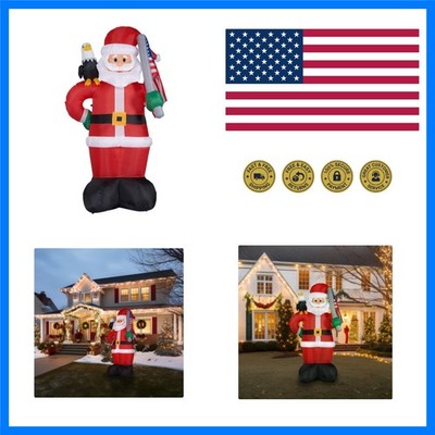 8-Ft. Tall Americana Santa with Eagle and Flag Blow Up Inflatable with Lights...