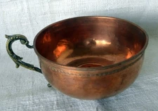 Vintage Copper 6” Cup  Brass Riveted Handle without Hallmark ~ Planter?