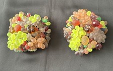 Antique Pair Art Nouveau Glass Grape Fruit Figural Lamp Cluster Topper Shade