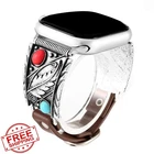 Leather Apple Watch Band 38-49mm, Bohemian Turquoise Western Retro Style iWatch