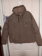 Carhartt Sandstone Multi Pocket Hooded Jacket J284 LBR Size XL Tan EUC