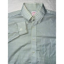 Brooks Brothers Medium Original Polo Shirt Mens Green Blue Plaid Button Down