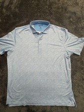 Johnnie-O Performance Polo Shirt XL Blue Geometric Print Stretch UPF 50 Golf