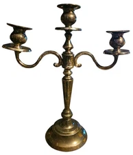 Vtg Pewter Candelabra Curved Arms 3 Candle Holders Baroque Rustic Classic 14" 