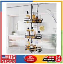 Shower Caddy Over the Door Organizer: Bath Rack Hanging Over Glass with Hooks...