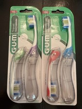 GUM Folding Compact Travel Toothbrush Soft Bristles Tongue Cleaner - TWO 2 Packs