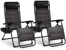 Serenelife Outdoor Adjustable & Foldable Rattan Zero Gravity Lawn Chair