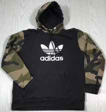 Adidas Originals Camo Hoodie Mens Medium Black Trefoil Logo Pullover Pockets