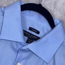 Pronto Uomo Dress Shirt Mens 17.5 32/33 Blue Non-Iron Cotton Long Sleeve