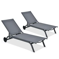 Goplus Outdoor 2PCS Lounge Chair Chaise Recliner Aluminum Fabric Adjustable Gray