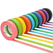 Skytogether 10 Rolls Colored Masking Tape 1 Inch Rainbow, Residue-Free